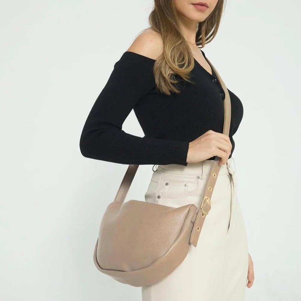Women's Vegan Leather Crescent Crossbody Bag Slouchy Hobo with Adjustable Strap